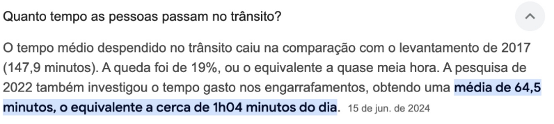 Quanto tempo as pessoas passam no trânsito