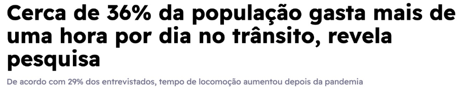 36% população gasta mais de uma hora por dia no trânsito