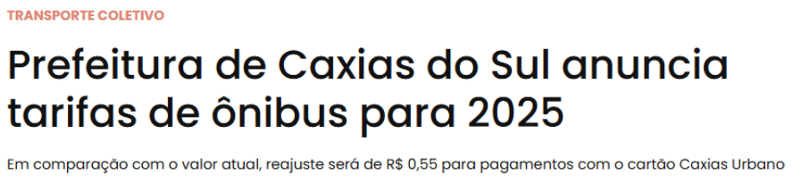 Prefeitura de caxias anuncia aumento na tarifa 2025